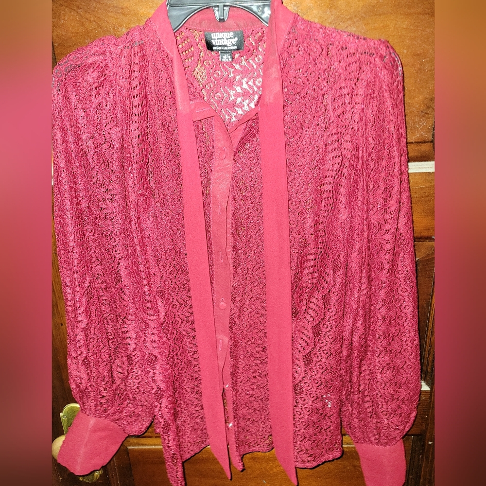 1940s Burgundy Lace Blouse
